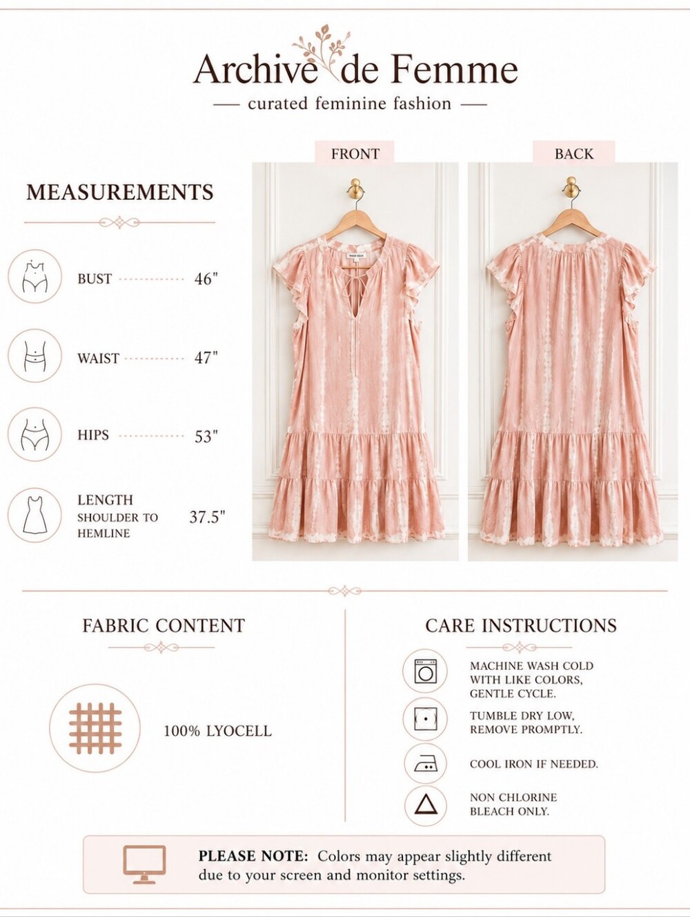 Knox Rose | Blush Tie-Dye Lyocell Boho Ruffle | Dress Size XXL | Flutter Sleeve - Picture 4 of 8